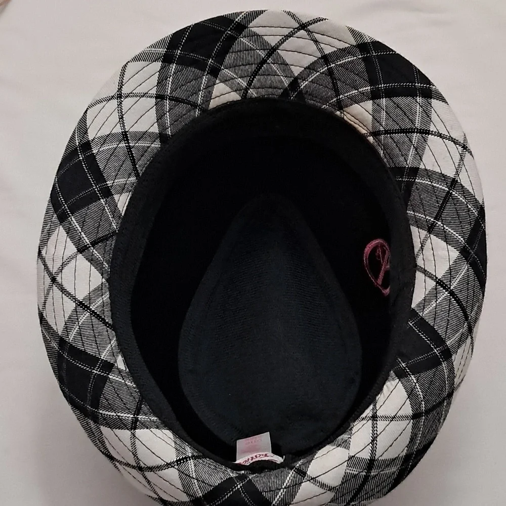 Justice Girls One Size Plaid Bucket Hat with Embroidered and Glitter Peace Sign